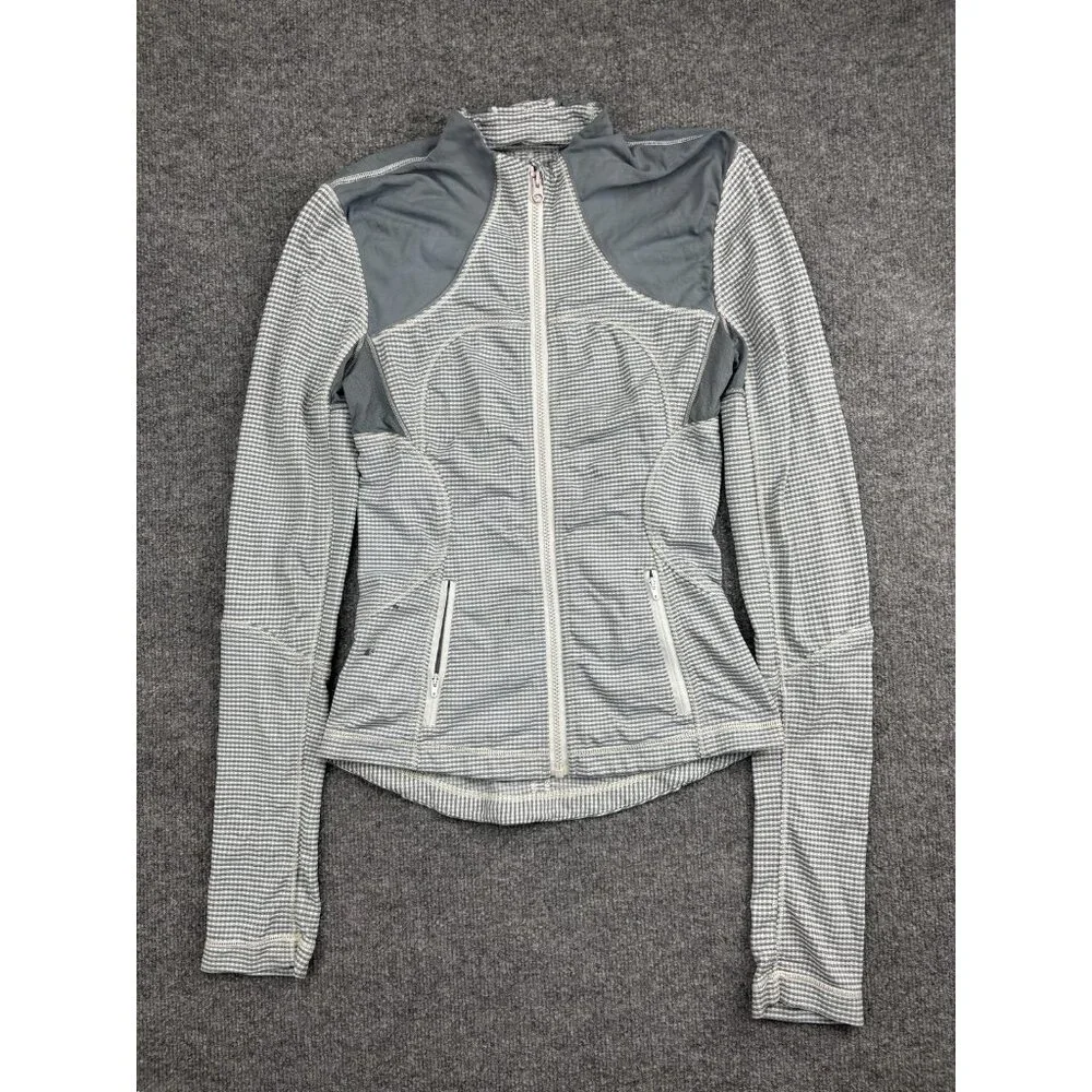 Lululemon Jacket Womens 4 Gray Gingham Full Zip Long Sleeve Athletic Lightweight